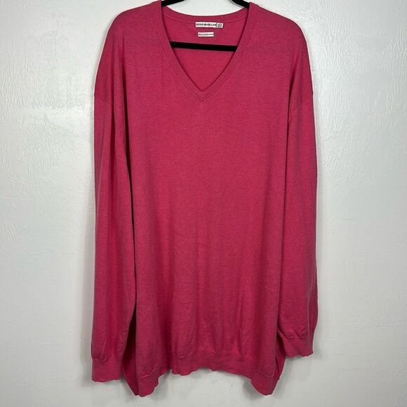 Peter Millar Cotton Cashmere Blend V-neck Pullover Sweater In Pink Size 4XL - Picture 2 of 10